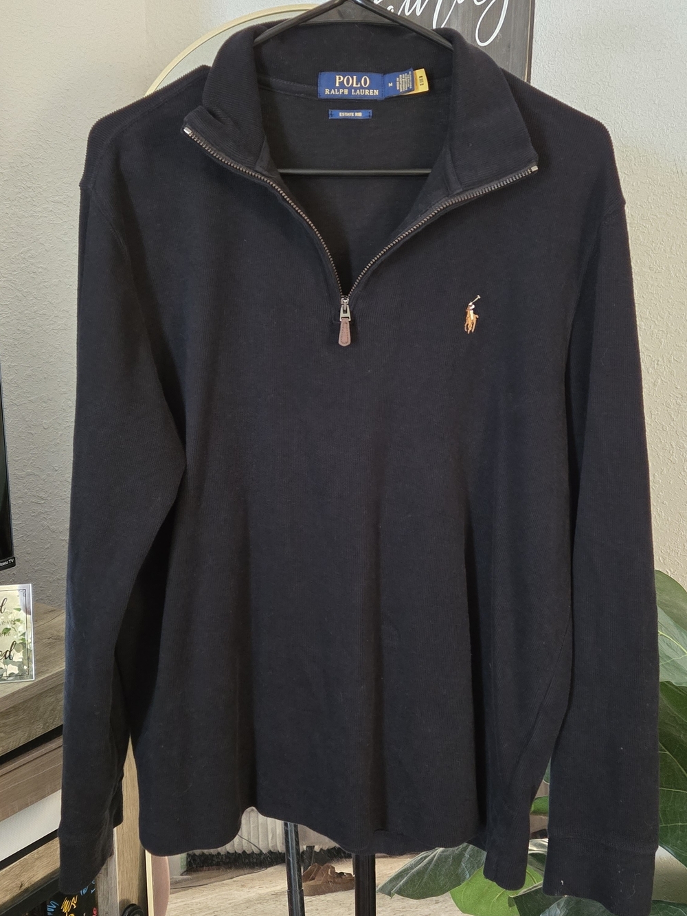 Ralph Lauren Black Knit Estate Rib Sweater with Blue Label